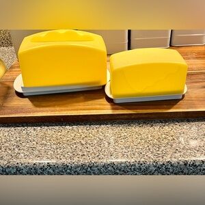 Yellow Tupperware Butter Keeper Set